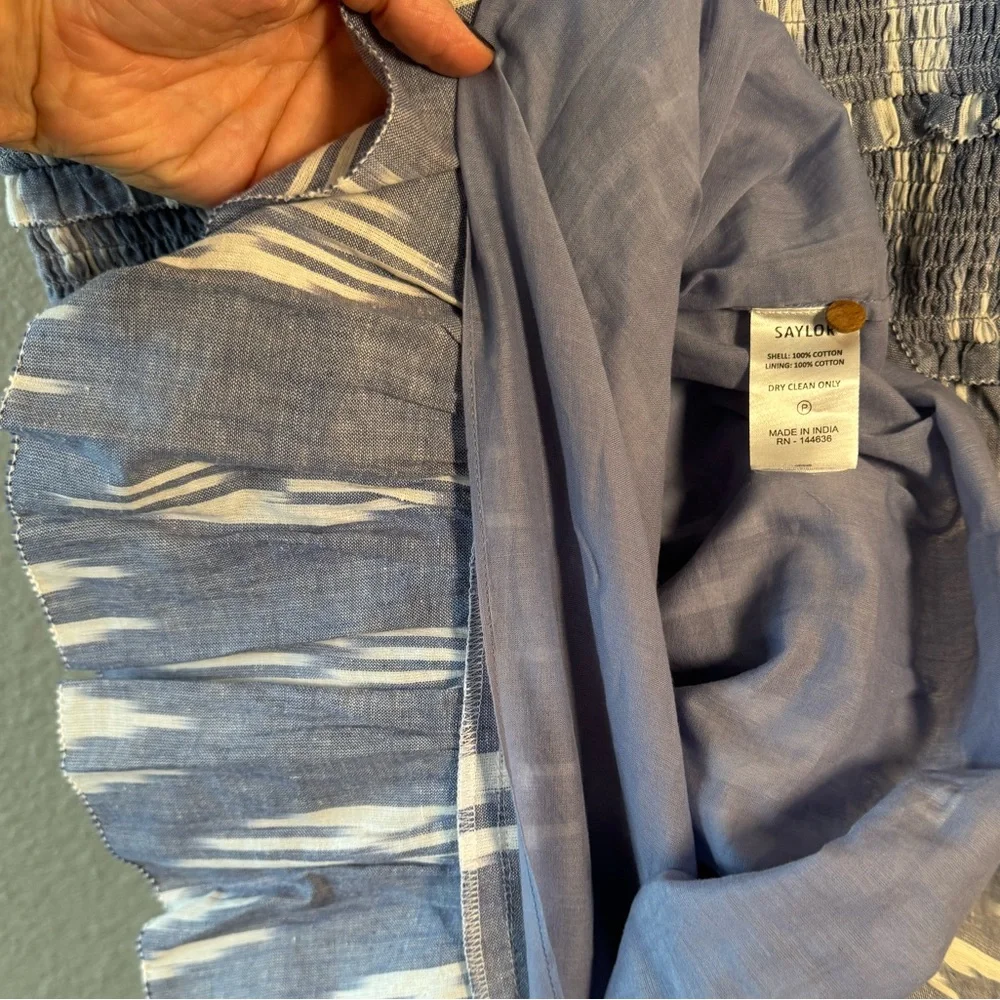 SAYLOR Zinnia Indigo Blue Ruffle Ikat Mini Dress NWOT - Picture 11 of 12
